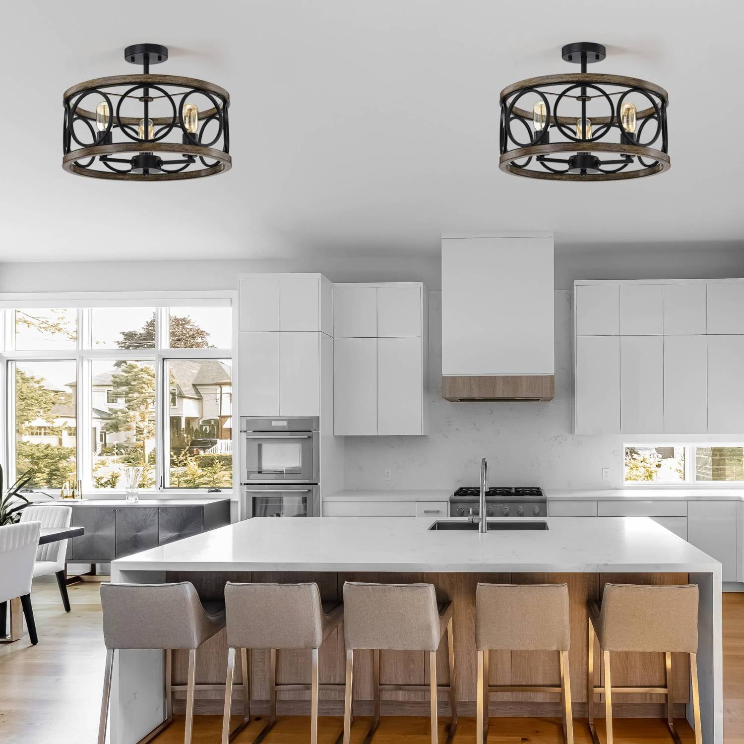 Modern Matte Black Farmhouse Flush Mount Ceiling Light Fixture with 3 ...