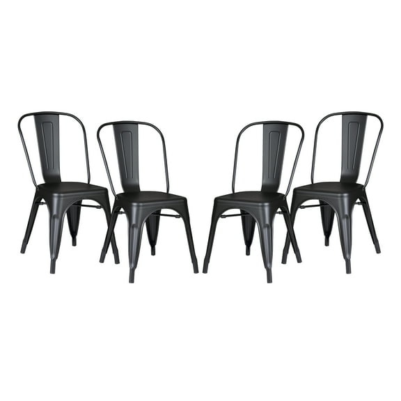 Modern Matte Black Metal Bar Chair, 18-inch seat height, ideal for dining room, kitchen, and bar area, set of 4