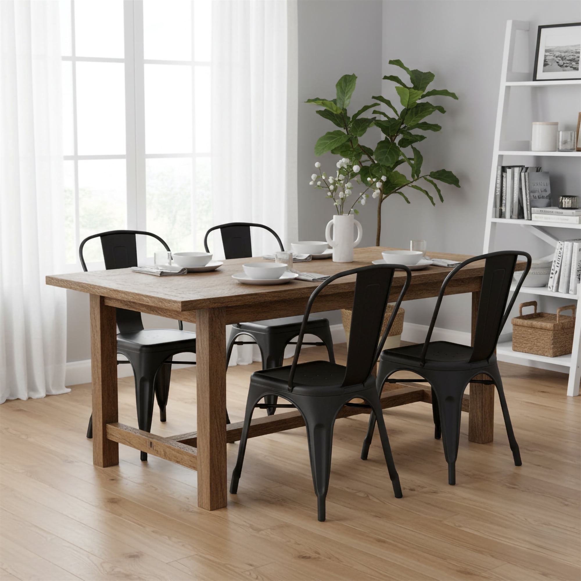 Modern Matte Black Metal Dining Room Kitchen Bar Chair, 18 inch seat Height, Set of 2