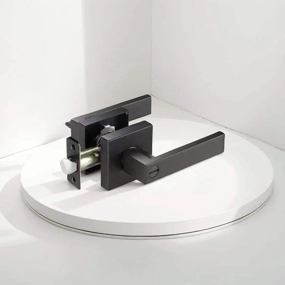 Modern Matte Black Privacy Door Handle Lever Set, Square Interior Door Lock, Reversible Left/Right Handed Lever for Bedroom, Bathroom & Office Doors