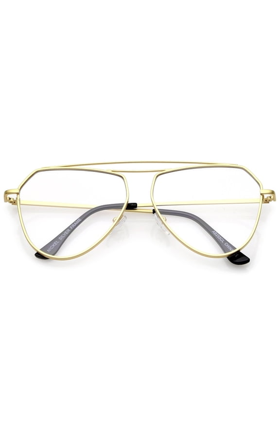 Modern Matte Metal Aviator Eyeglasses Clear Flat Lens 52mm Double Nose Bridge