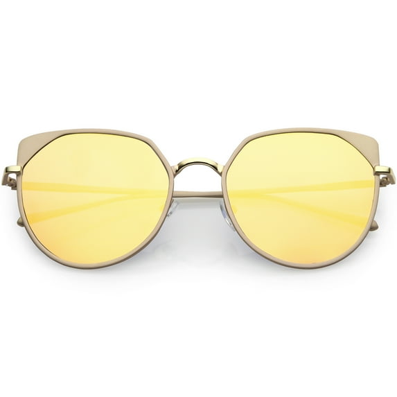 Modern Matte Metal Cat Eye Sunglasses Flat Lens 56mm (Gold / Gold Mirror)