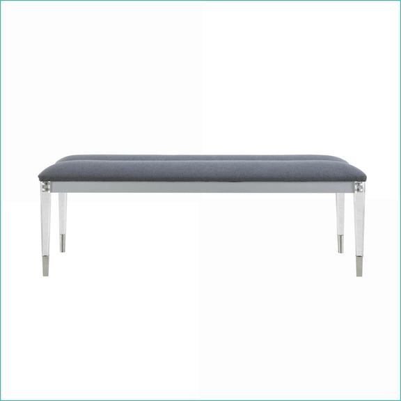 Modern Matte Silver Bench Padded Seating, Acrylic Legs | Bedroom/Entryway | Matte Silver | Polyester Blend