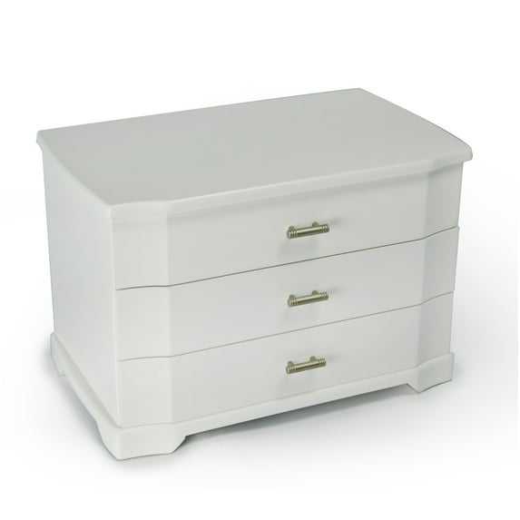 Modern Matte White 18 Note Ballerina 3 Tiered Musical Jewelry Box - Easy Song Selection - Ballerina Girl (Lionel Richie)