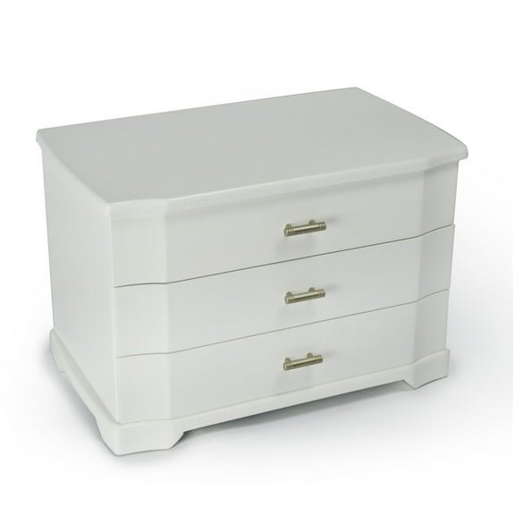 Modern Matte White 18 Note Ballerina 3 Tiered Musical Jewelry Box - Easy Song Selection - Silent Night, Franz Gruber