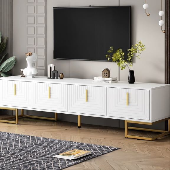 Modern Media Console with Adjustable Storage / Maximize Storage, Keep Wires Neat for Entertainment