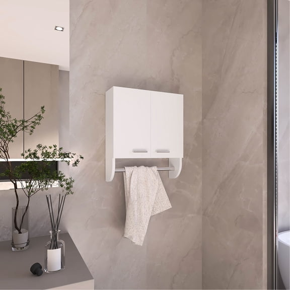 Modern Medicine Cabinet, Dual Doors | Keep Bathroom Items Neat and Tidy | Built-in Towel Holder for Added Utility