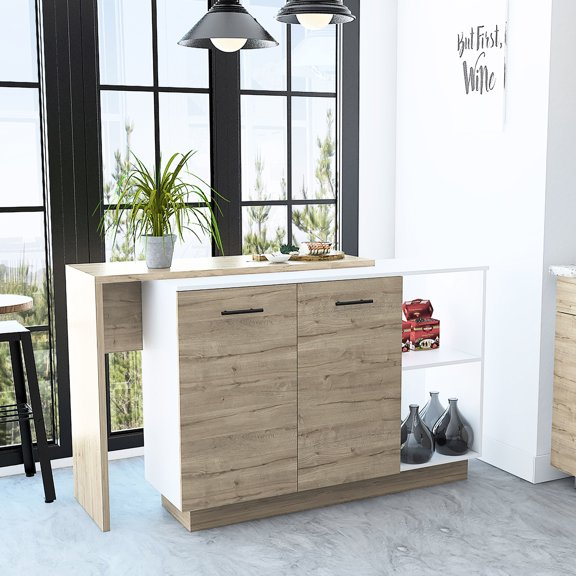 Modern Medium-width Kitchen Island | Useful in Kitchen for Dining and Storage | Features Double Doors and Shelf Space