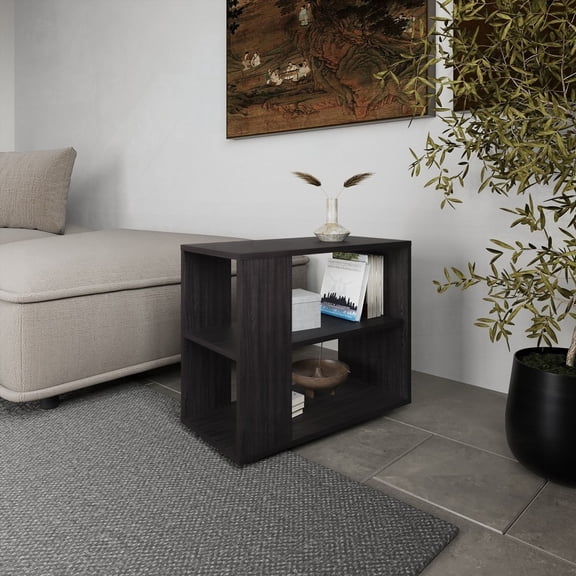 Modern Melamine Side Table with Open Storage for Small Spaces - Wengue