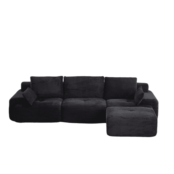 Modern Memory Foam Compressed Sofa, Large Sectional Couches for Living Room, Pet-Friendly Cloud Modular Sofa, Corduroy Fabric, Extra Deep Loveseat, No Assembly Required, Black