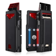 Modern Men's Slim Leather Wallet Ultra-Thin RFID Blocking Bifold with POP UP Card Slot & Magnetic Money Clip Black Walle