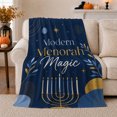 thumbnail image 1 of Modern Menorah With Geometric Accents Print Cozy Flannel Blanket with a Modern Geometric Typography Motif, Appreciation Gift for Hanukkah Celebrants and Living Room and Bedroom Home Decor, 1 of 7