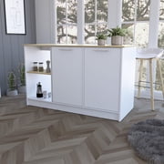 Modern Mercury Kitchen Island With Copious Countertop Surface, Double Door Storages & Open Shelving - Fixture Island Plentiful Shelving, 2 Storage Element