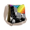 thumbnail image 1 of Modern Messenger Bag, Black White Cityscape, Unisex Cross-body, by Ambesonne, 1 of 2