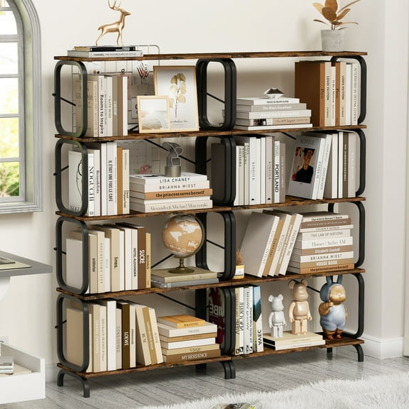 Bookshelf, 5 Tier Large Open Book Shelves, Vintage Industrial Style Bookshelf, Display Shelves Shelf Storage Organizer, Corner Storage Shelve for Home Office, Living Room, Black