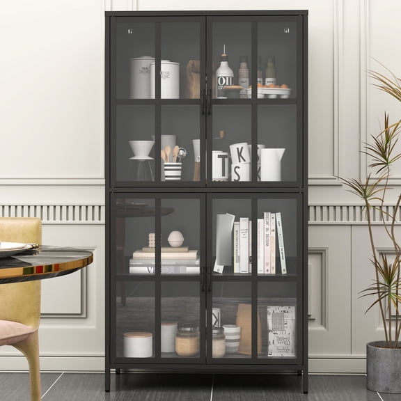 Modern Metal Accent Chest | Multiple Compartments for Different Item Sizes | Steel and Glass Construction | Adjustable Feet for Easy Cleaning