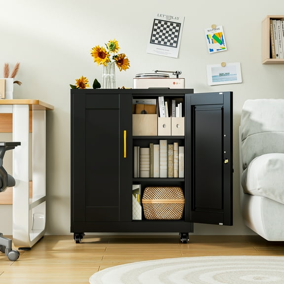 Modern Metal Accent Storage Cabinet with Doors and 2 Adjustable Shelves for Bathroom Home Office Living Room