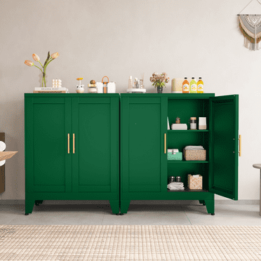 Modern Metal Accent Storage Cabinet with Doors and 2 Adjustable Shelves for Bathroom Home Office Living Room