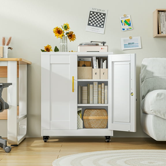 Erosoei Modern Metal Accent Storage Cabinet with Doors and 2 Adjustable Shelves