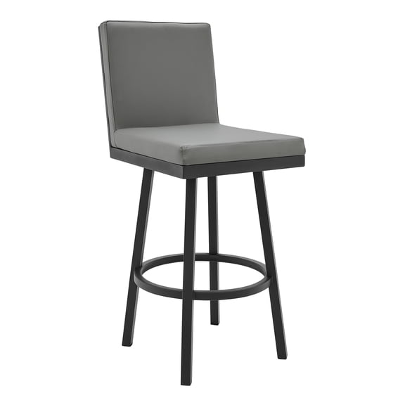 Modern Metal Bar Stool - Swivel Gray Faux Leather Counter Stool