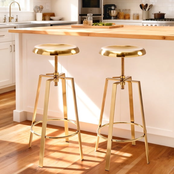 Modern Metal Counter Height Bar Stools Set of 2, Backless Round Swivel Barstools for Kitchen Island, Dining, Pub & Cafe