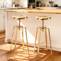Modern Metal Bar Stools Set of 2, Backless Round Counter Height Swivel Bar Stools for Kitchen Island Dining Pub Cafe (Gold)