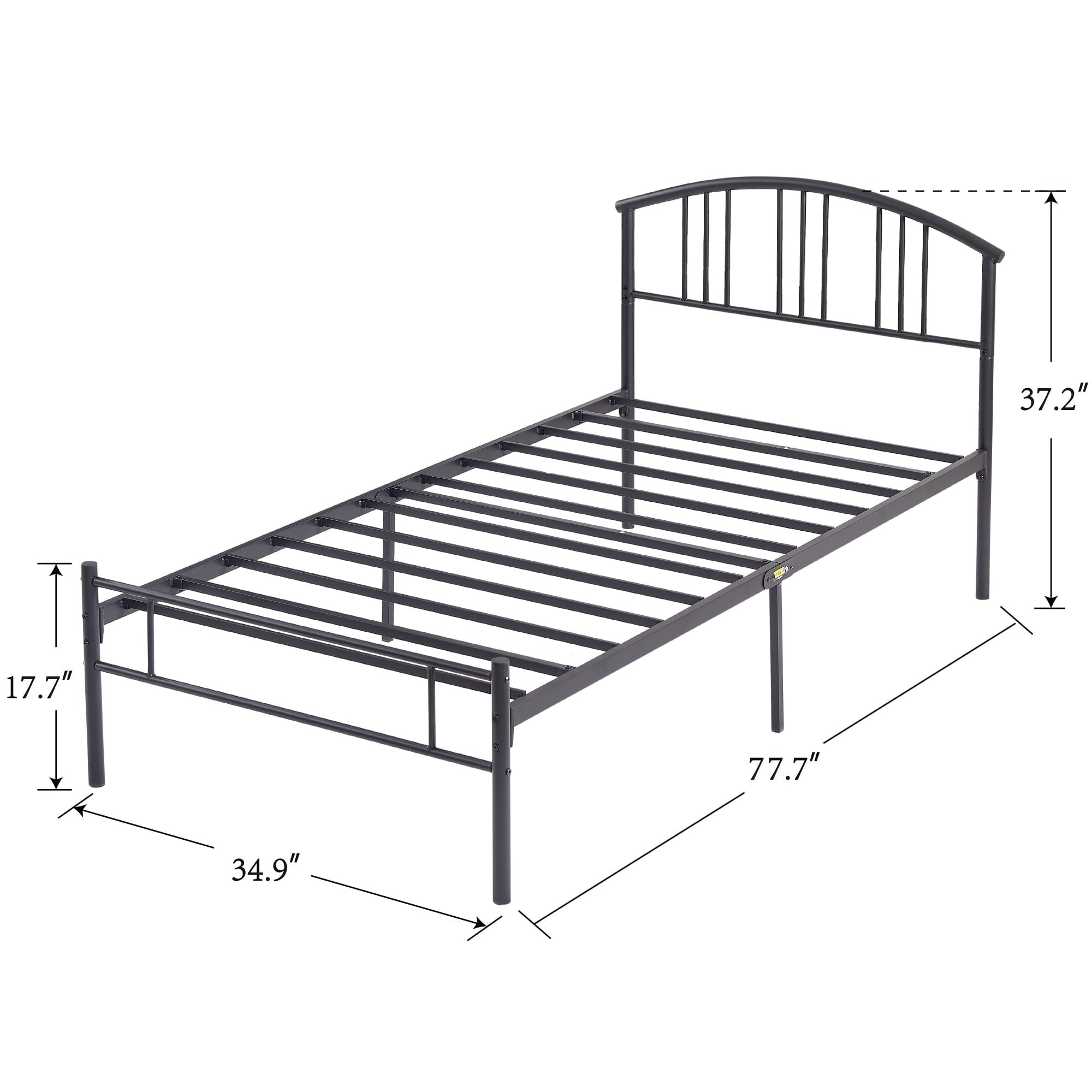 Black Twin Metal Bed Frame with Curved Headboard and Slats