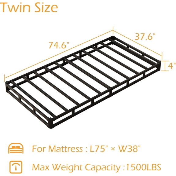 Modern Metal Box Spring with Squeak Resistant Design - Twin Size