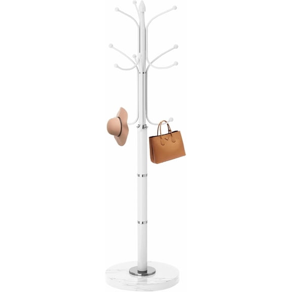 Modern Metal Coat Rack Stand, Coat Rack Freestanding with Natural Marble Base, Sturdy Heavy Duty Coat Racks with 12 Hooks, Coat Hall Tree Stand for Entryway, Office (12 HOOKS-White)