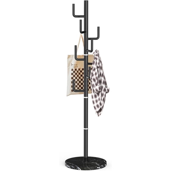 Modern Metal Coat Rack Stand with Natural Marble Base, Heavy Duty Coat Rack Freestanding with 8 Hooks, Black Cactus Standing Coat Racks for Bag, Jacket, Entryway Office (Black Cactus)