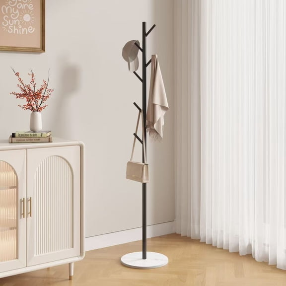 Modern Metal Coat Rack Stand Sturdy Freestanding Clothes Hanger With Bottom Storage Shelf Side Hooks Space Saving Hall Tree For Entryway Living Room Bedroom Office Hallway