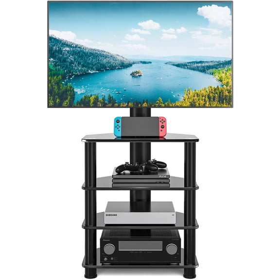 TAVR Furniture Modern Metal Corner TV Stand 4 Shelf Console for 55 inch TVs, Black