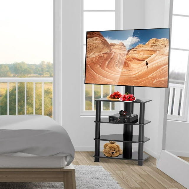 Modern Metal Corner TV Stand 4 Shelf Console for 55 inch TVs Black