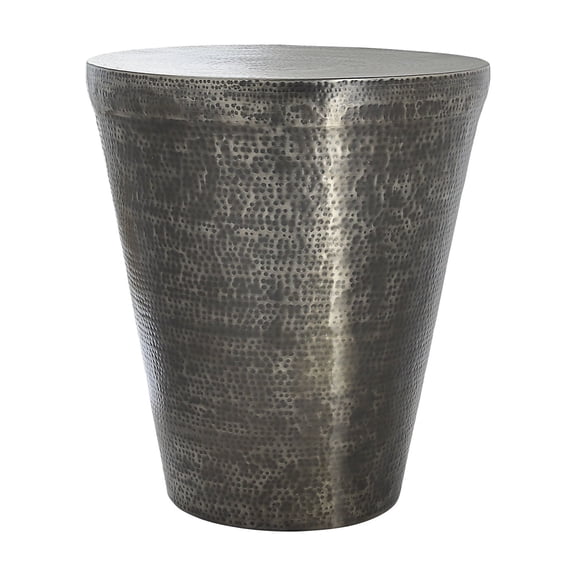 Modern Metal Drum End Table - Accent For Living Room Grey, 20"x20", Handmade, Hammered No Assembly Bedroom Grey Decorating