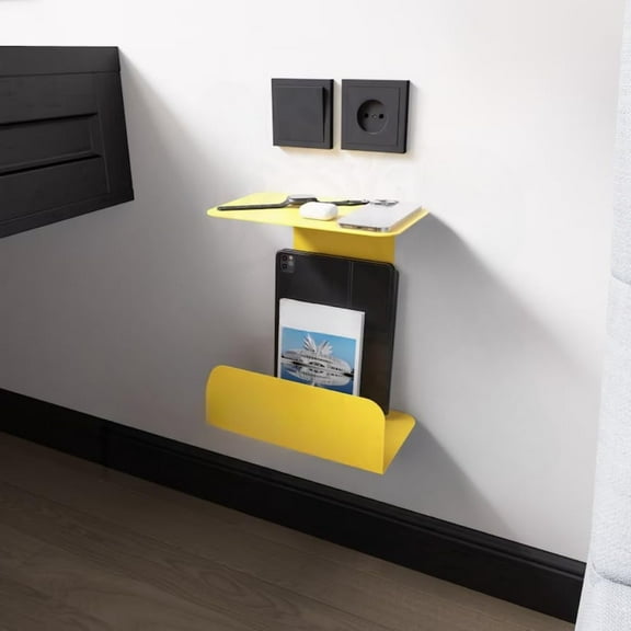 Modern Metal Floating Shelf, Bedside Wall Shelf 2 Tier, Hanging Bedside Table, Wall Mounted Floating Shelves, 12 "W x 10 "H x 5 "D, Storage Organizer for Small Space (Gold)