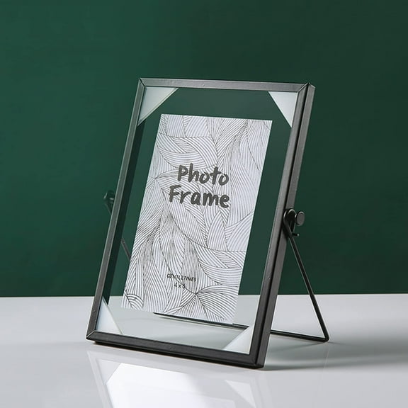 Modern Metal Floating Tabletop 4 x 6inch Photo Picture Frame with Glass Cover and Easel Stand, Black