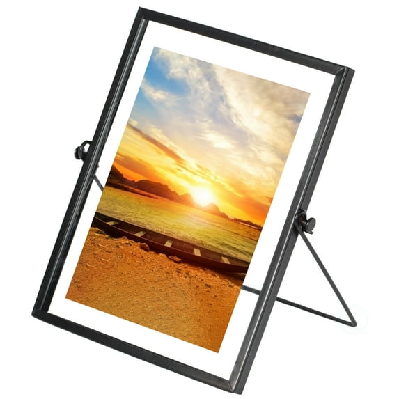 Modern Metal Floating Tabletop Photo Picture Frame with Glass Cover and Easel Stand