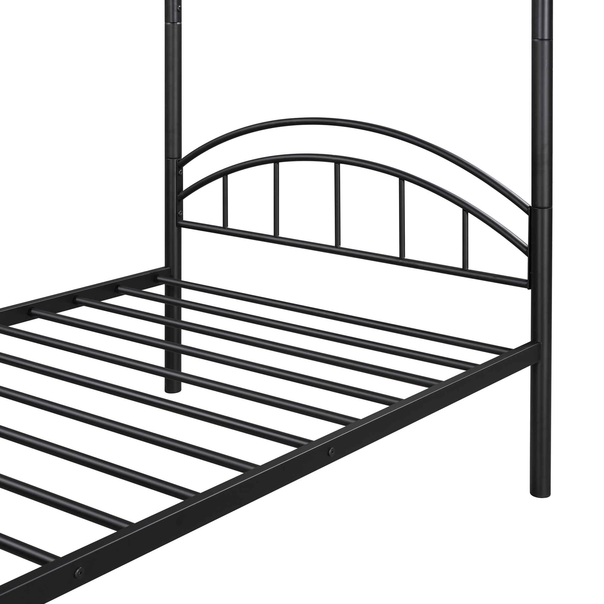 Modern Metal Frame Bed with BuiltIn Ladder and Curved Headboard, Twin