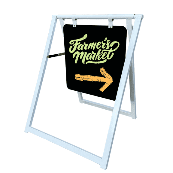 Modern Metal A Frame with Double Sided Chalkboard Sign, Minimalist Metal Sidewalk Sign 24x30 Inch Magnetic Surface A Frame Outdoor Display Sandwich Board (White Frame/18x18 Black Board)