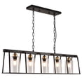thumbnail image 1 of Modern Metal Frame Pendant Light with Glass Lampshade, 5-Light Chandelier Hanging Ceiling Light Fixture for Kitchen Island Dining Room Matte Black, 1 of 8