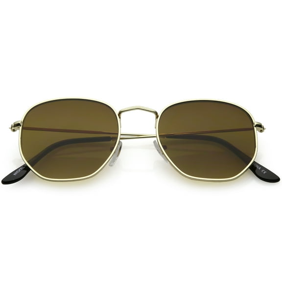 Modern Metal Geometric Sunglasses Slim Arms Neutral Flat Lens 51mm (Gold / Brown )