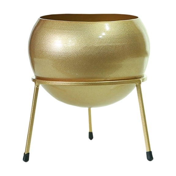 Modern Metal Greenery Stand with Gold Geometric Base Cylindrical Foliage Pot for Living Room