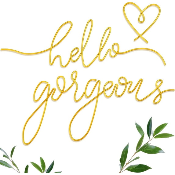 Modern Metal 'Hello Gorgeous' Wall Letters, Minimalist Home Decor for Bedroom, Living Room, Bathroom Decoration (Gold)