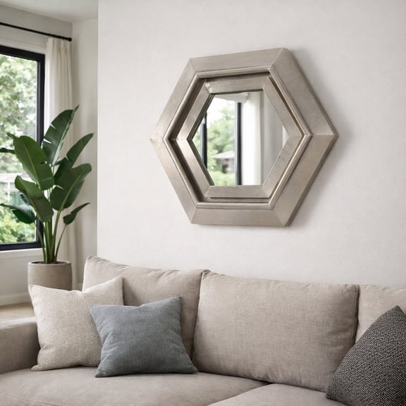 Metal Hexagon Wall Mirror for Living Room Decor - Decorative Mirror Accent for Entryway, Bathroom, and Console Table - 20", Silver