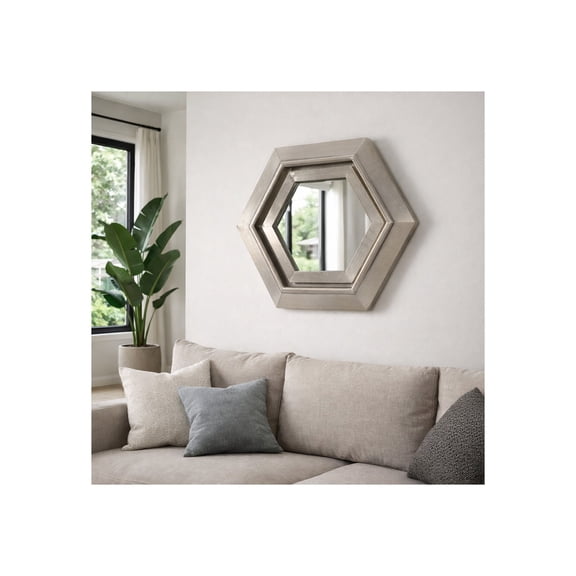 Modern Metal Hexagon Wall Mirror for Bedroom and Living Room Decor - Accent Mirrors for Wall, Hallway, Entryway or Bathroom - Decorative Hanging Reflective Display for Dorm - 20", Silver & Metallic
