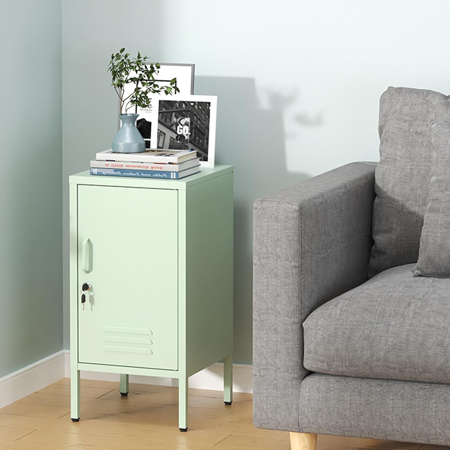 Modern Metal Locker Side Table with 2 Adjustable Shelves, Anti-Tip ...
