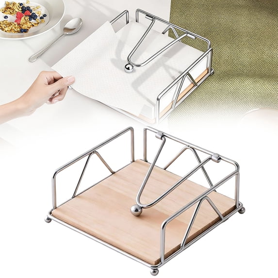 Modern Metal Napkin Holder, 7X7X2.75inch Square Flat Napkin Stand, Weighted Arm Napkin Dispenser, Rustic Iron Napkin Tray, Elegant Table Napkin Organizer, Decorative Napkin Rack for Kitchen