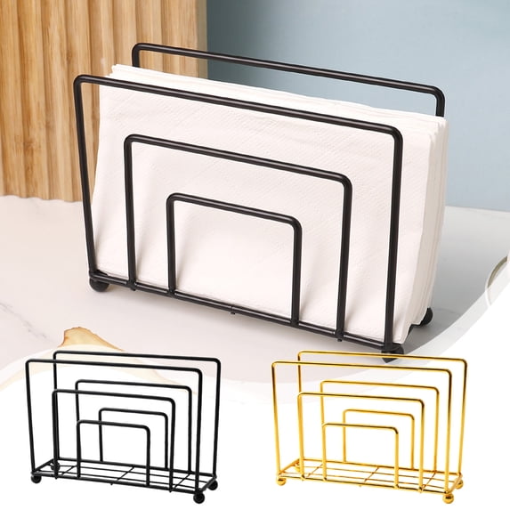 Modern Metal Napkin Rack Iron | Gold or Black | Vertical Tabletop Napkin Holder for Kitchen, Countertops, Dining, Restaurants | Space-Saving Cocktail Napkin Organizer 6.02"x4.25" Holds Various Sizes