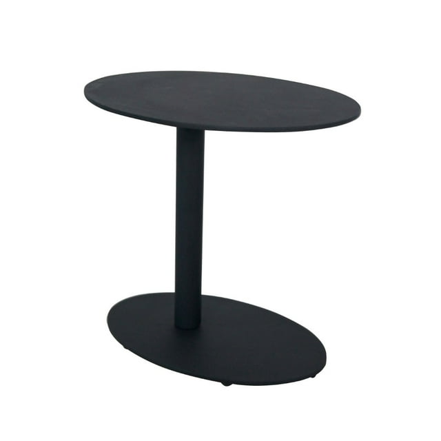 Modern Metal Outdoor Side Table With Oval Top and Base, Black- Saltoro Sherpi