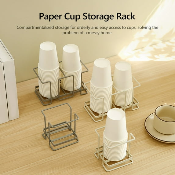 Modern Metal Paper Cup Holder | Single and Double Slot Design | Sturdy Countertop Organizer for Disposable Cups | Heavy-Duty Storage Rack for Home and Office